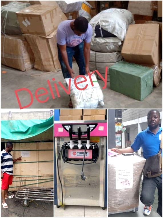Sourced goods being packaged and handled for delivery
